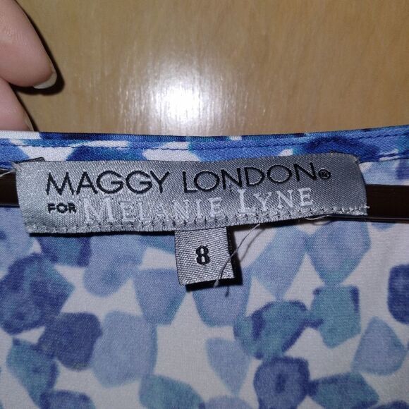 Maggy London For  Melanie Lyne White And Blue Dress Size 8 - Picture 2 of 3